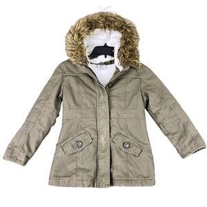 Carhartt Canvas Parka Jacket Youth 6X Sherpa Lined Faux Fur Hood Rugged Coat